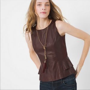 🍁 NWOT WHBM Maroon Leather Peplum Tank Top